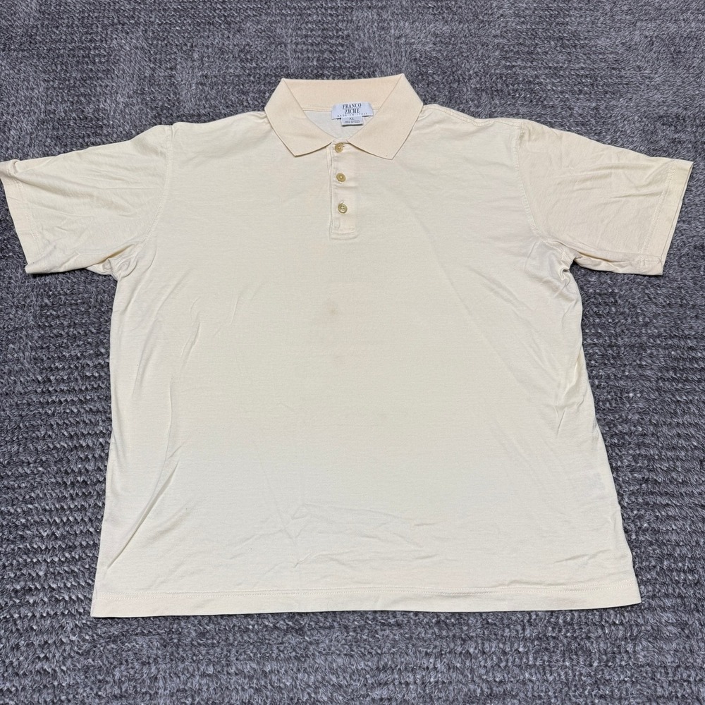 Franco Ziche Mens Polo Shirt XL Cream 100% Cotton Short Sleeve Collared